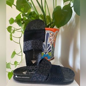 Stella McCartney for Adidas Black Leopard Slides. Size 6